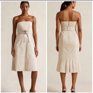 Byron Lars Strapless Belted Midi Dress Back Pleat XS